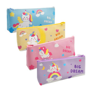 Lapicera rectangular de piel sintetica con estampado de unicornio kawaii animado, variedad de colores y estampados / l142-52at-1 / lapicera unicornio