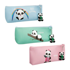 Colorera - lapicera rectangular con estampado de panda y cierre con mini llavero colgante de figura 3d, variedad de estampados y colores / l142-52aw-1 / lapicera panda / lapicera llavero