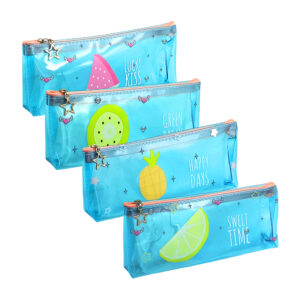 Lapicera rectangular de plástico translúcido con estampado de frutas animadas y frases, variedad de diseños / lapicera frutas / lapicera transparente / l9-52k