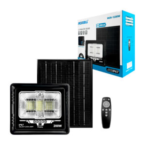 Sistema de iluminación solar 200w con protección ip67, lámpara - reflector recargable, panel solar y control remoto, 6500mAh / mor-1200w