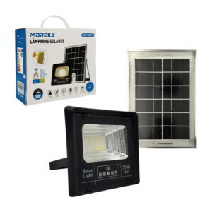 Lámpara - reflector solar recargable de 50w con protección ip66, brillo ajustable, temporizador, panel solar y control remoto / ms-50wt