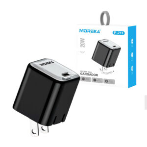 Cubo cargador moreka de 20w 3.0a con puerto tipo c, enchufe plegable y multiprotección / p-211