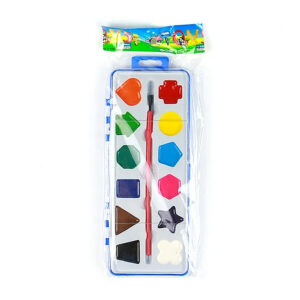 Estuche con 12 pinturas de acuarela en moldes de varias figuras + pincel de plástico, variedad de colores / pinturas acuarelas / st39792 / toys