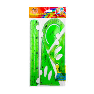 Juego de geometría flexible con 4 piezas con regla de 20 cm, 2 escuadras de 60 y 45 grados, un transportador, variedad de colores / flexy / st43734 / bc-0020