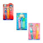 Blíster con 3 frascos con jabón para hacer burbujas de 13x23xm con figura decorativa, variedad de modelos y colores / ts81832 / bubbles stick / 858-36 / 858-38 / ts89930 / mecha bubble / ts89931 / princess bubble