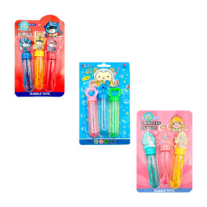 Blíster con 3 frascos con jabón para hacer burbujas de 13x23xm con figura decorativa, variedad de modelos y colores / ts81832 / bubbles stick / 858-36 / 858-38 / ts89930 / mecha bubble / ts89931 / princess bubble