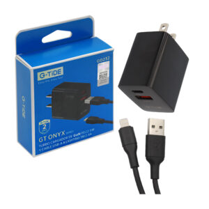 Cubo cargador g-tide con puerto usb-tipo c y cable con entrada usb a lightning + bolsa funda / gt onyx / go232
