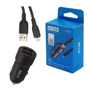 Plug turbo cargador g-tide con 2 puertos usb + cable usb-tipo c de 1m para auto / cc12