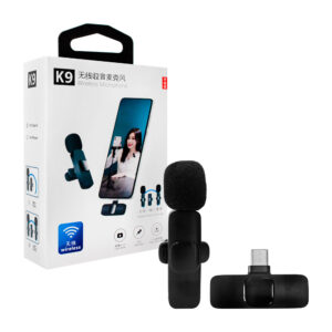 Caja con micrófono de solapa k9 inalámbrico con entrada tipo c y clip para grabación de audio y video, variedad de usos / 02087 / k9 wireless microphone