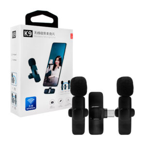 Caja con 2 micrófonos de solapa k9 inalámbricos con entrada tipo c y clip para grabación de audio y video, variedad de usos / 02088 / k9 wireless microphone