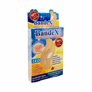 Caja pequeña con 10 bandas curitas adhesivas, variedad de usos / bandex