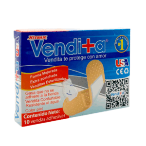 Caja pequeña con 10 banditas curitas adhesivas, usos varios / nitram / vendita