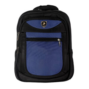 Mochila bicolor con 5 compartimentos, asa gruesa y placa polweng metálica