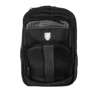 Mochila Polweng con 5 compartimentos, frente con detalles de cuero tejido