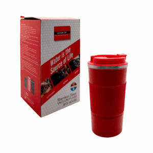 1pza Vaso termo metálico con tapadera plástica, banda de plástico para sujetar y medida de 17 cm, variedad de colores / vacuum cup / on teck