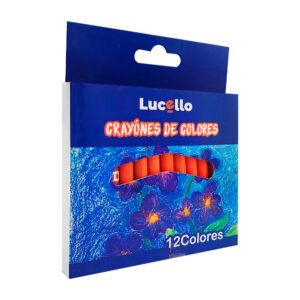 Paquete lucello con 12 crayones cortos de 9cm, colores surtidos / 307618