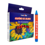 Caja lucello con 24 crayones cortos de 9cm, colores surtidos / 307625