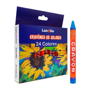 Caja lucello con 24 crayones cortos de 9cm, colores surtidos / 307625
