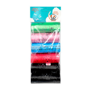 Paquete con 6 rollos de bolsas para heces estampado de perritos, variedad