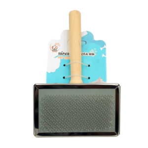 Cepillo grande para mascotas, cerdas metálicas, mango de madera / 35648