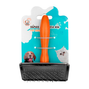 Cepillo para mascotas con cerdas metálicas y mango de madera, 12x8.8cm / 35710