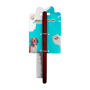 Peine para mascotas con cerdas metálicas, alargado con mango de madera / 35721