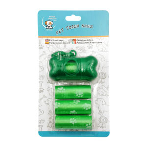 Blíster con 4 rollos de bolsa plástica para heces, dispensador en forma de hueso