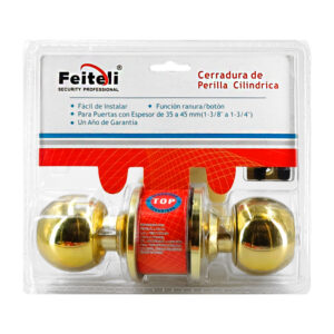 Cerradura de perilla cilíndrica de latón brillante para el baño, seguridad básica + juego de llaves / 5872pb-bk