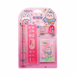 Set de papelería, 2 lápices, 1 sacapunta, 1 borrador, 1 regla y una libreta pequeña o una cuerda para saltar / 6031