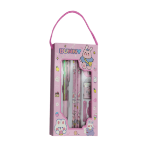 Kit de papelería con 3 lápices, pluma de 4 colores, sacapuntas, borrador y 2 protectores de lápiz, estampado kawaii / 66051 / funny