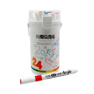 Estuche redondo con 24 plumones delgados de acrílico, colores surtidos / 679-24 / acrylic markers
