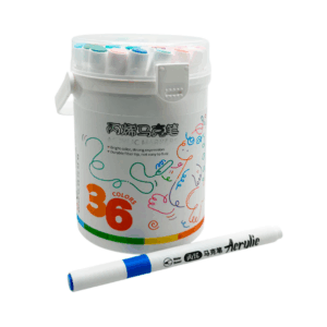 Estuche redondo con 36 plumones delgados de acrílico, colores surtidos / 679-36 / acrylic markers