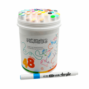 Estuche redondo con 48 plumones delgados de acrílico, colores surtidos / 679-48 / acrylic markers
