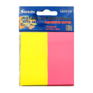 Blíster de papelería con 2 post it rectangulares pequeños de color liso, variedad de colores / 4x8cms / stelan / 20052415