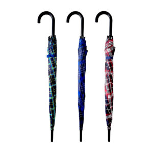 Paraguas mediano semi automático con mango curvo y estampado de cuadros estilo escocés, variedad de colores / 717-2