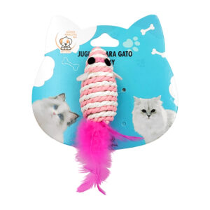 Juguete ratón pequeño de yute con plumas, variedad de colores / 73388