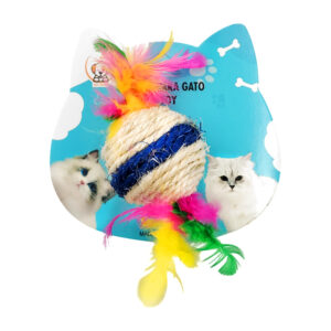 Juguete pequeño para gato, plumas y cordón de yute, variedad de colores / 73389