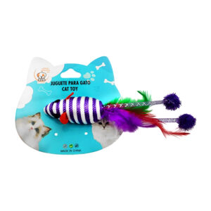 Juguete ratón pequeño de cordón con plumas, variedad de colores / 73467