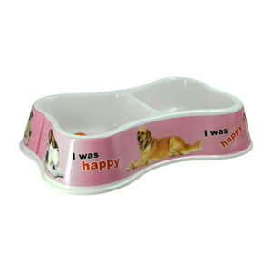 Plato doble para mascota, plástico en forma de hueso, variedad de estampados