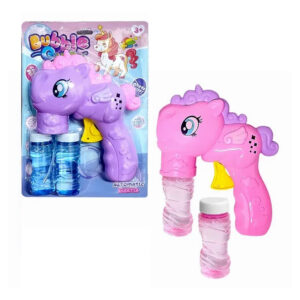 1pza Pistola / dispensador de burbujas infantil, con diseño de unicornio animado y dos botes de jabón rellenables, variedad de usos / bubble gun / 7773