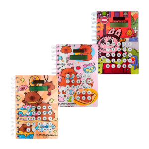 Libreta de doble espiral y pasta dura con calculadora incluida y estampado de labubu o capibara, variedad de modelos / 78220