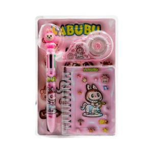 Set de libreta chica, corrector en cinta y pluma multicolor + estampado de labubu, variedad de colores y modelos/ 8023