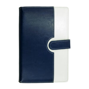 Libreta tipo agenda bicolor de piel sintética, con pasta dura y broche magnético