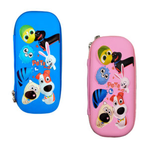 Lapicera con múltiples compartimentos internos relieve 3D, estampado de mascotas