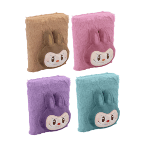 Cuaderno - libreta pequeña afelpada con mini peluche decorativo tipo labubu de cuerda retráctil, 108x145mm, variedad de colores / mr64-1339 / tra-191818