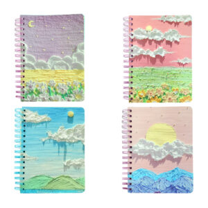 Cuaderno chico, doble espiral metálico, estampado efecto pintura, variedad