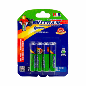 Blíster de 4 baterías cilíndricas bicolor aaa, variedad de usos / nitram / usa