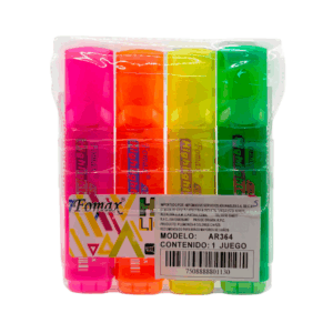 Paquete con 4 marcatextos fluorescentes, variedad de colores / fomax / f-6608