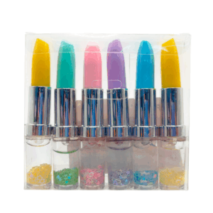 Paquete con 6 marcatextos con forma de labiales y figuras encapsuladas / fenlot