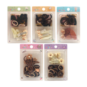 Blíster con mini broches - pasadores con decoración en 3d y ligas lisas o corrugadas con decoración, variedad de colores y modelos / weiya / ay-616 / 107578